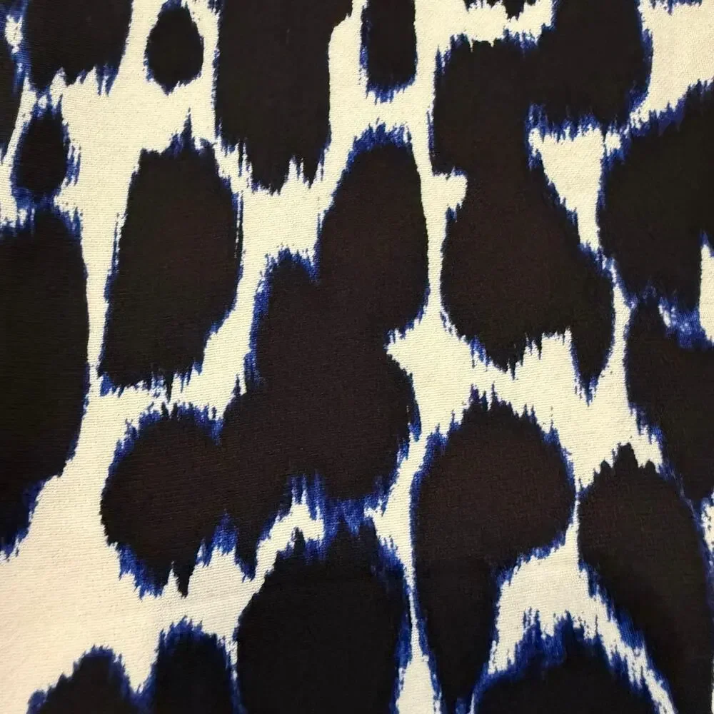 Kate Spade black/white/royal blue animal print, shift dress, bow, pockets, 4